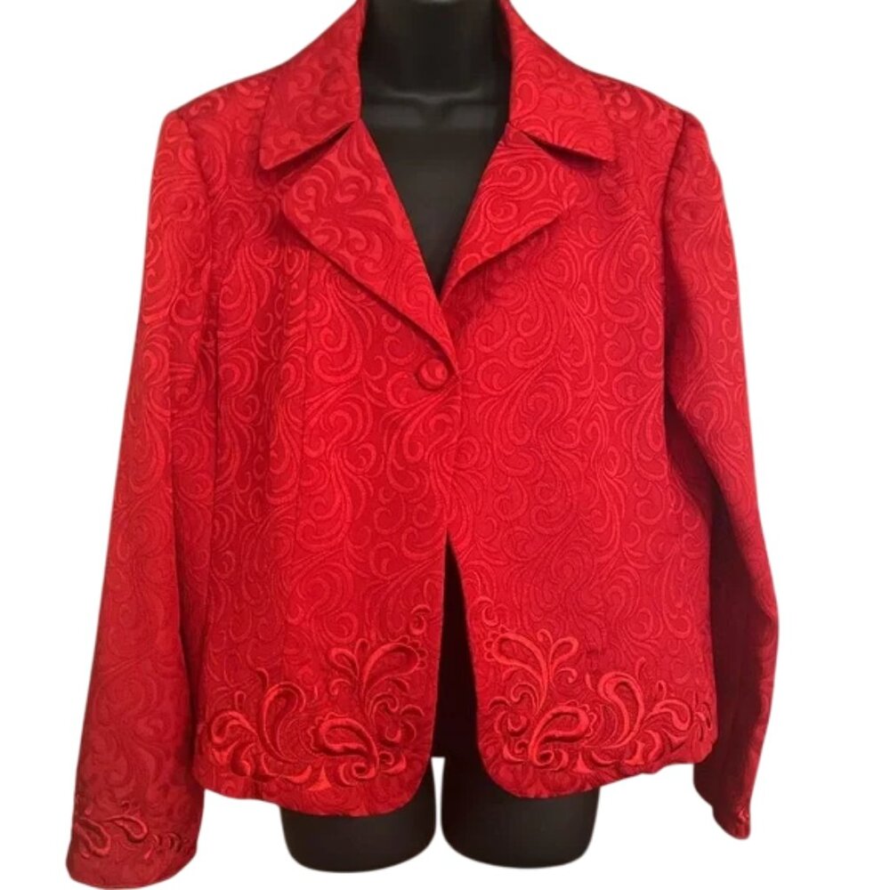 Red Floral Brocade Texture Blazer